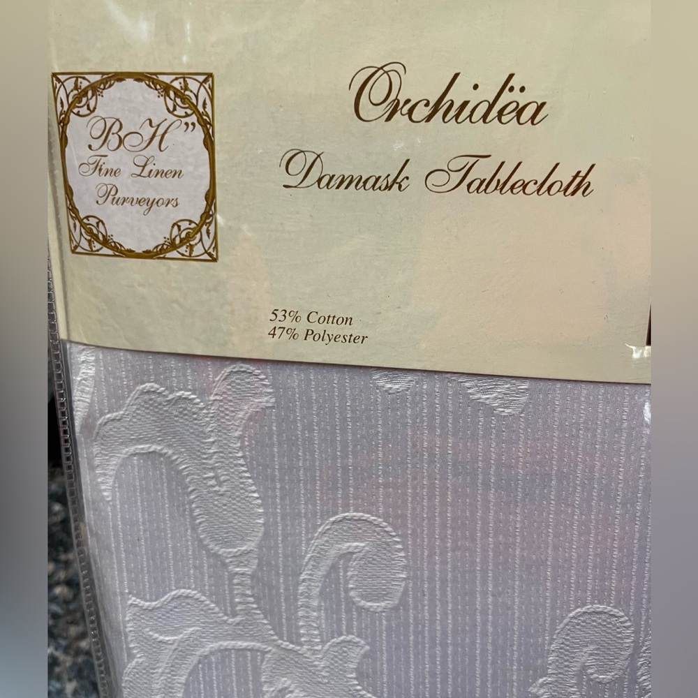 Damask Tablecloth, White, Large 70 x 162”